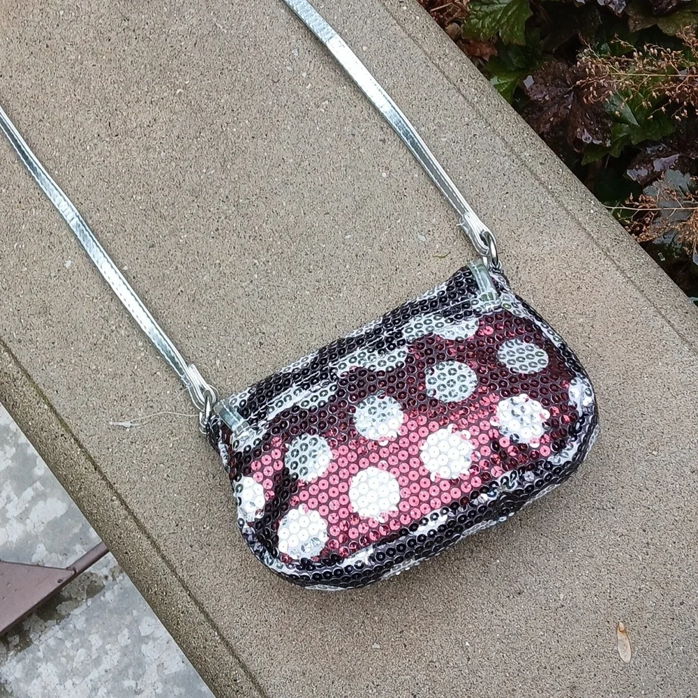 Girls Sequin Crossbody Bag - Black and Silver Polka Dot NWOT